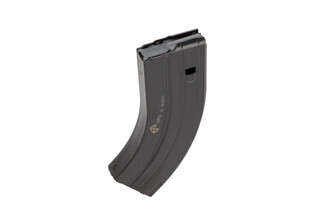 C Products stainless steel 28-round magazine for 6.8 SPC caliber AR-15s features a slick black finish and grey anti-tilt follower